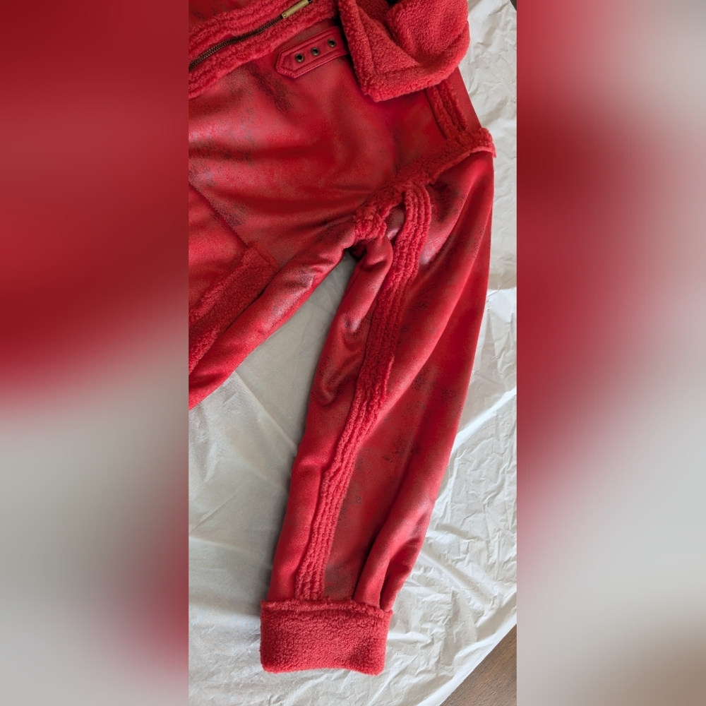 G by Giuliana Black Label Faux Suede and Shearling Zip-Front Coat Scarlet Red M - Picture 5 of 16